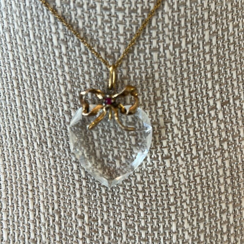 14k GF gold vintage Lenox crystal heart with Ruby chip